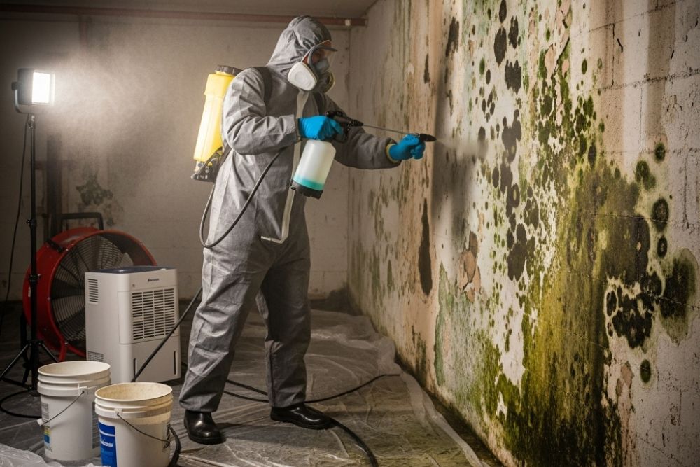 A mold remediation specialist is performing comprehensive Waldorf Mold Restoration